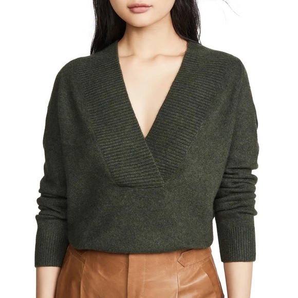 VINCE. Ribbed Shawl Collar Tunic in Moss - Picture 8 of 9